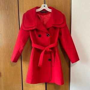 M-size, Long, Red, Formal Coat. Soft felt-type fabric. Great condition